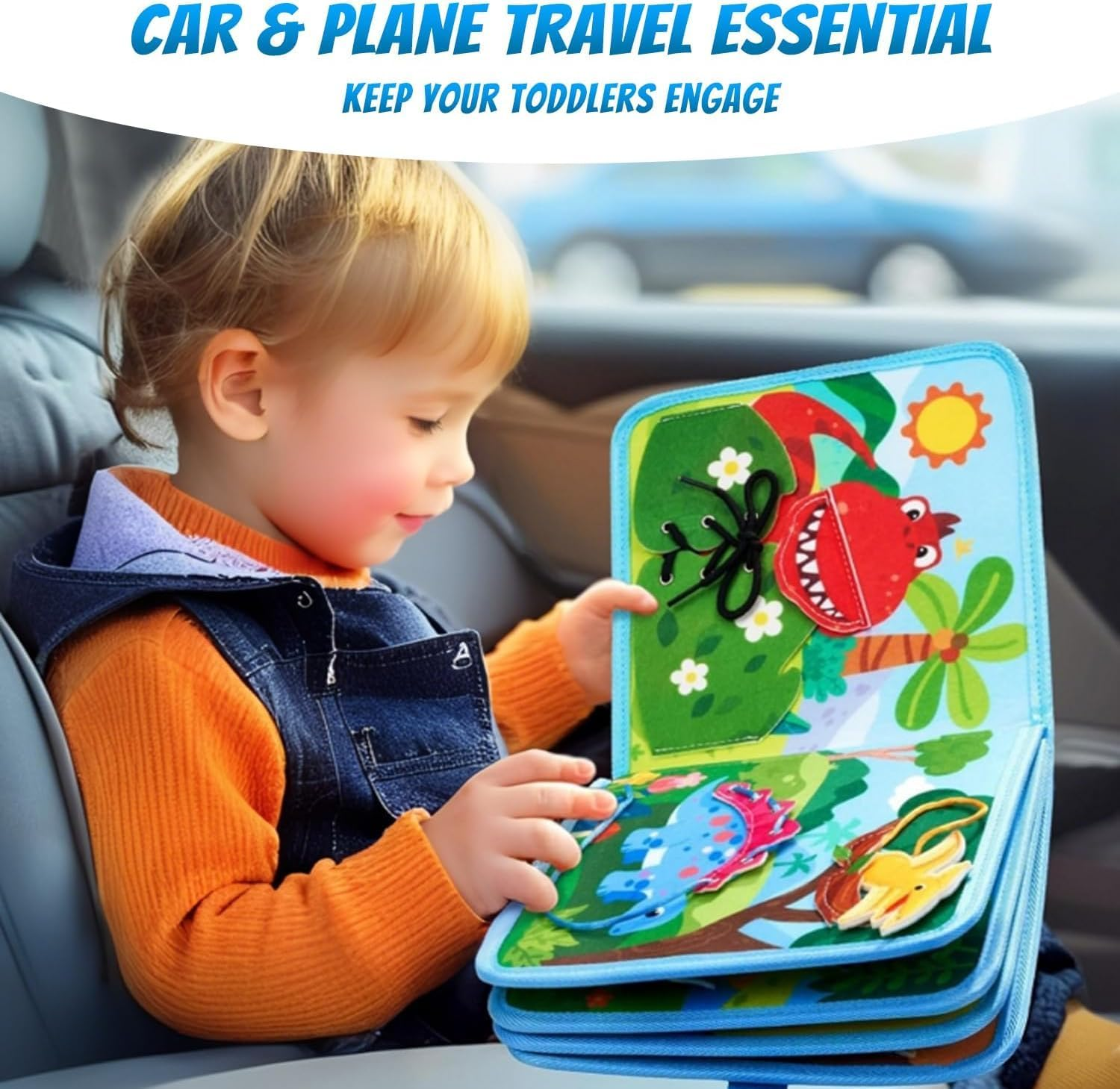 Kukelen Busy Board Quiet Book,Busy Montessori Toys for Toddlers 3-6, Dinosaur Busy Book for Boys, Preschool Learning Toy for Kids image number 1