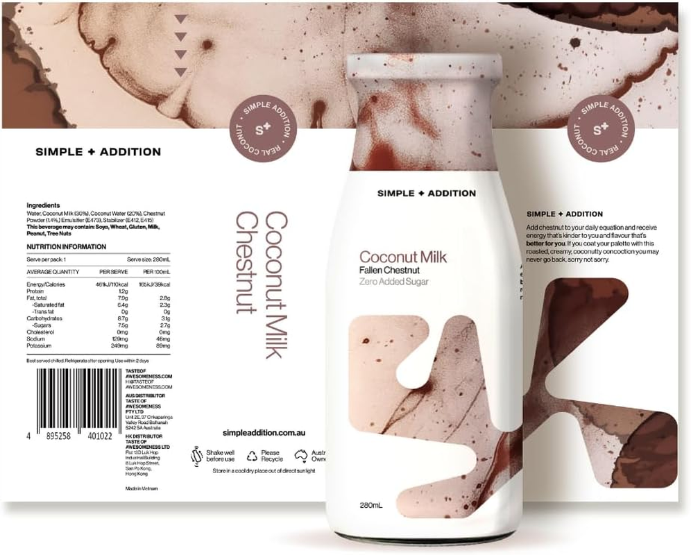 Simple + Addition Coconut Milk | Fallen Chestnut | 12 X 280Ml Glass Bottle. Inc Coconut Water, Refreshing, Potassium Rich Natural Coconut, Zero Added Sugar, Amazing Flavour & Hyper Hydration image number 3