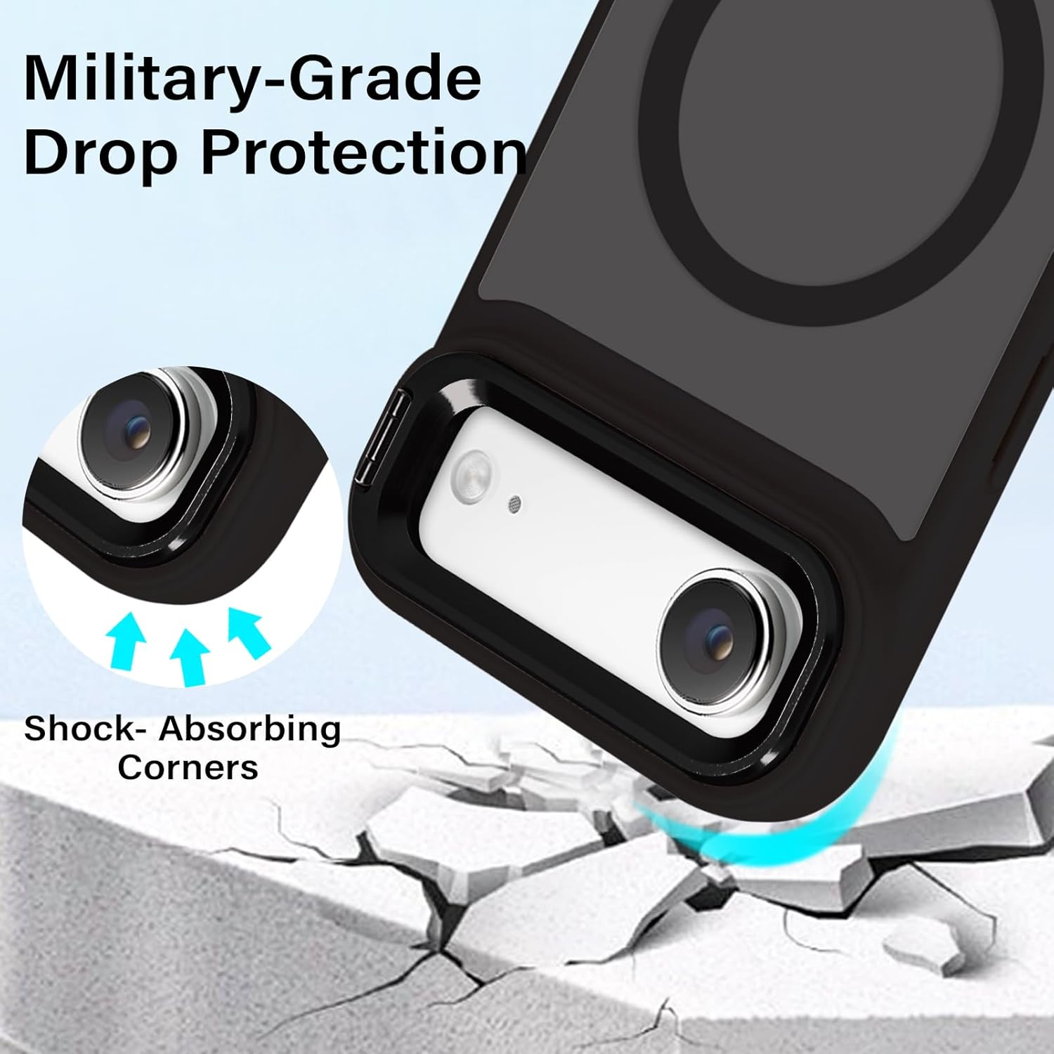 Tcaraersing for Iphone 17 Air 6.5" Magnetic Case with Stand [Compatible with Magsafe] Built-In Camera Ring Holder Stash Kickstand Slim Matte Frosted Cover Anti-Fingerprint,Translucent Black image number 1