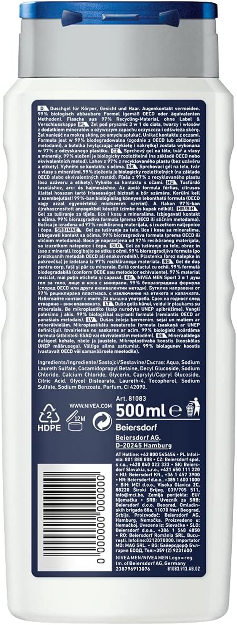 NIVEA Men Sensitive Shower Gel (500 Ml), Refreshing and Nourishing Shower Gel with Bamboo Milk, Moisturising Shower for Sensitive Men'S image number 2