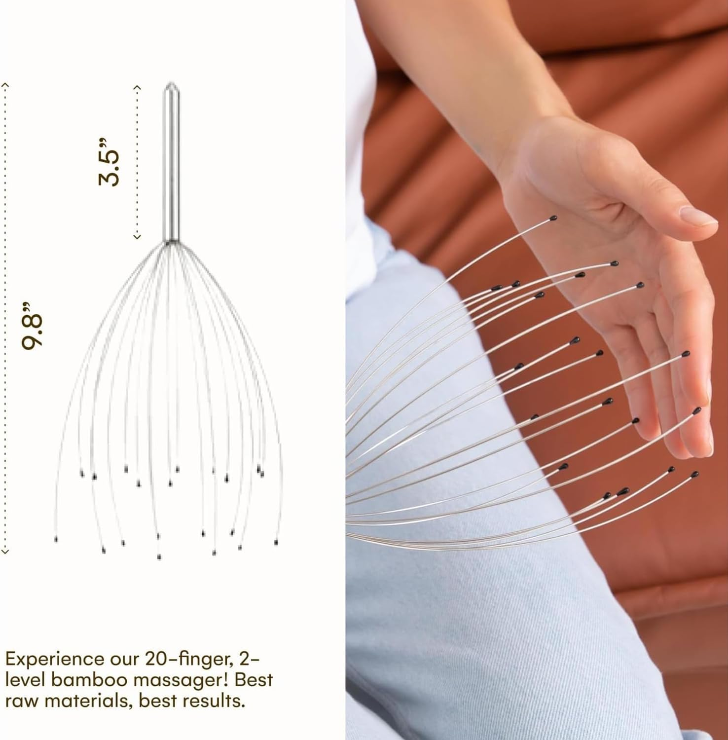 LOVJOYSE 20 Finger Head Scratcher, Head Massager, Scalp Massager, Head Whisk Massager, Wire Massager for Head Hair Body Massage and Stress Relax (Silvery) image number 3
