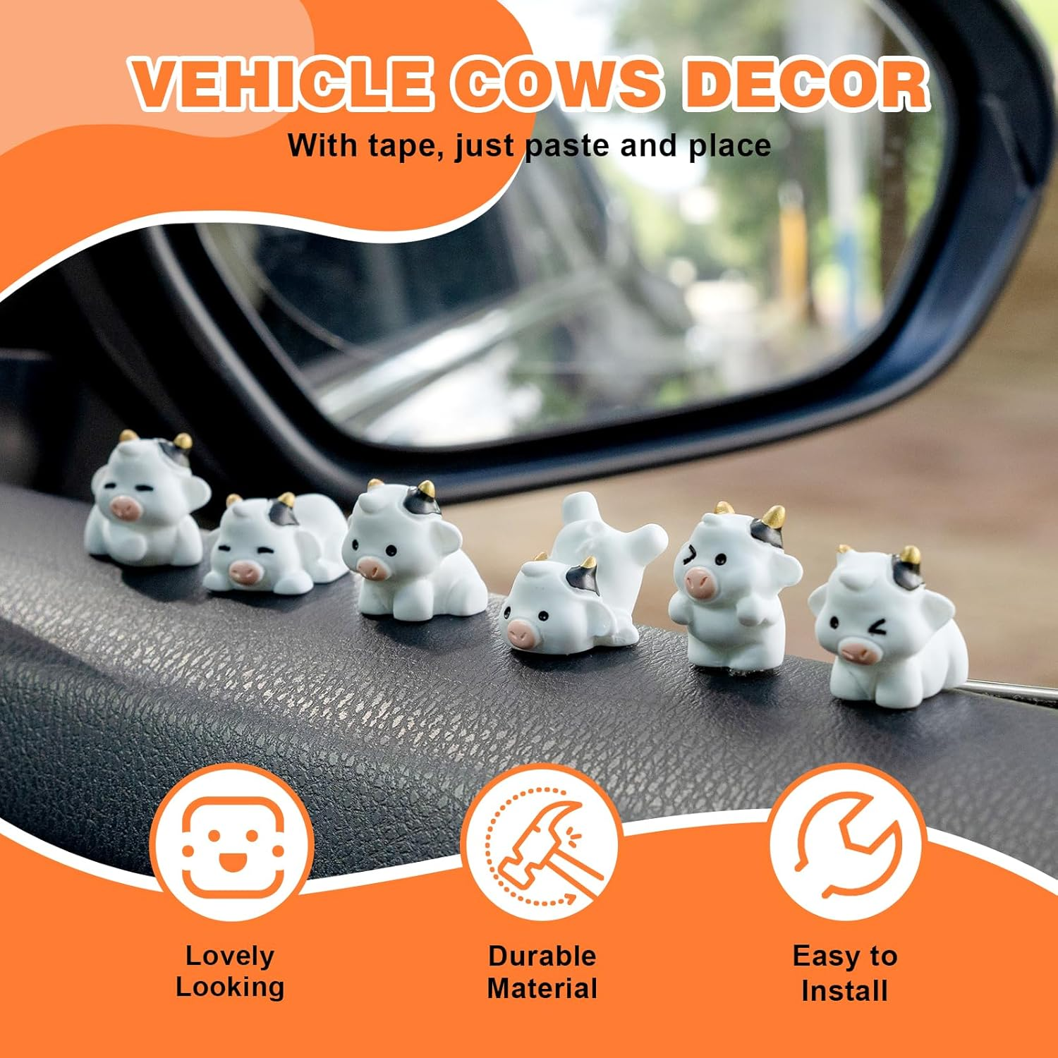 Cute Cow Car Dashboard Decor - 6PCS Cute Cow Dash Decorations for Home Office image number 3