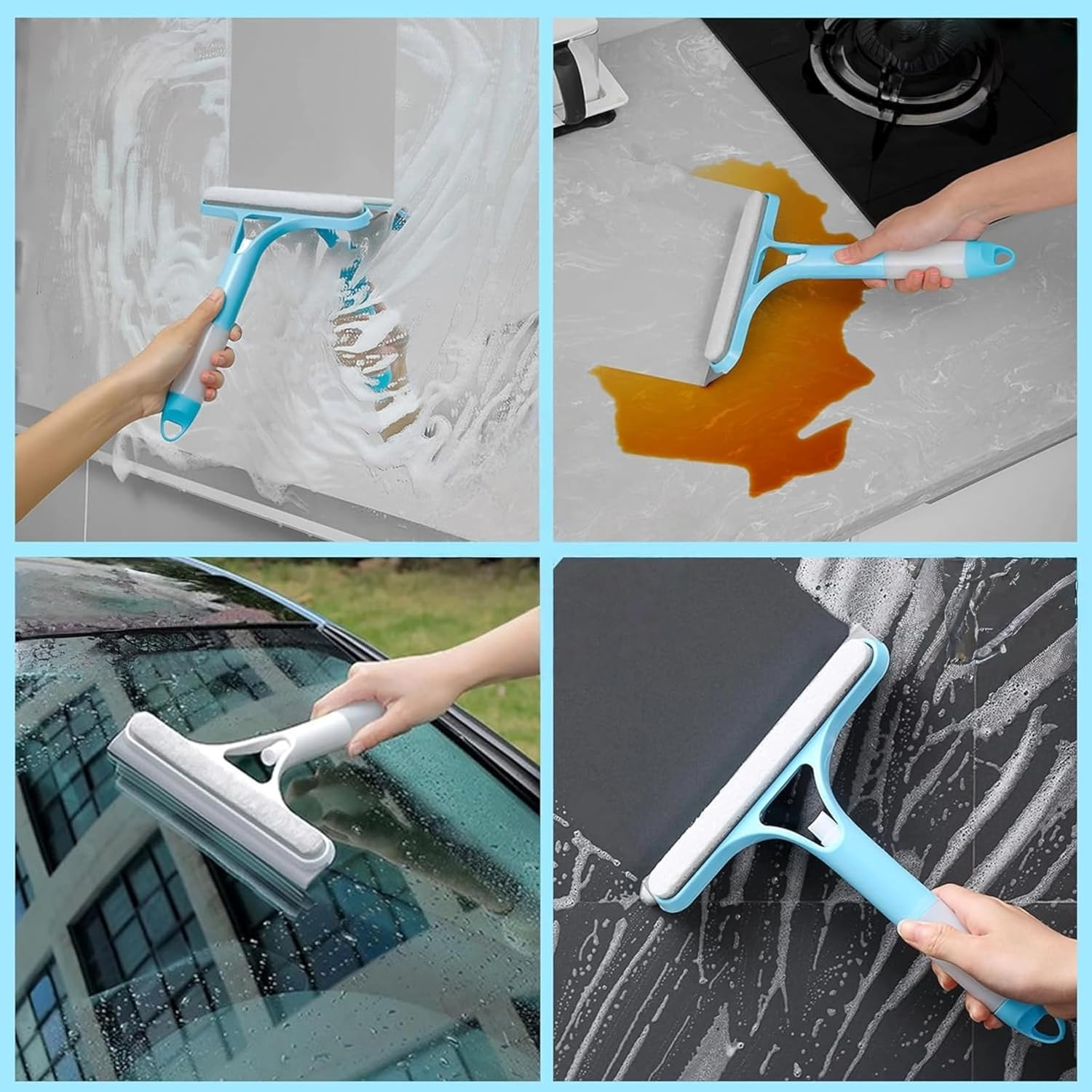 3-In-1 Window Squeegee and Shower Squeegee with Spray Bottle & Sponge, Ergonomic Glass Cleaner and Scraper for Shower Enclosures, Car Windows, Mirrors, Streak-Free Cleaning Tool image number 2