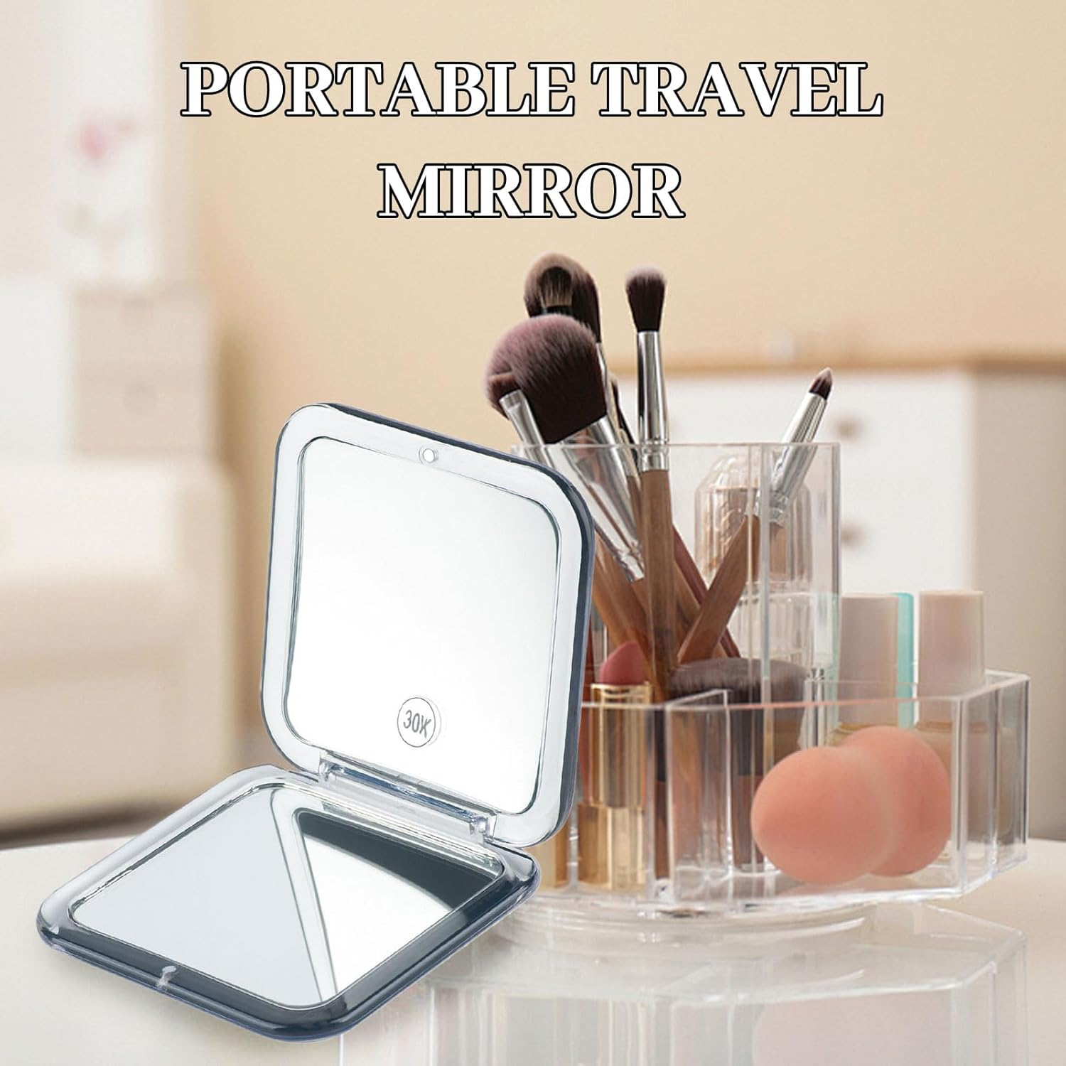 SSKHE Travel Magnifying Mirror, 30X Small Compact Mirror Double-Sided Pocket Mirror with 1X/30X Magnification, Folding Portable Handbag Mirrors for Makeup, Travel, Women Gift Black image number 4