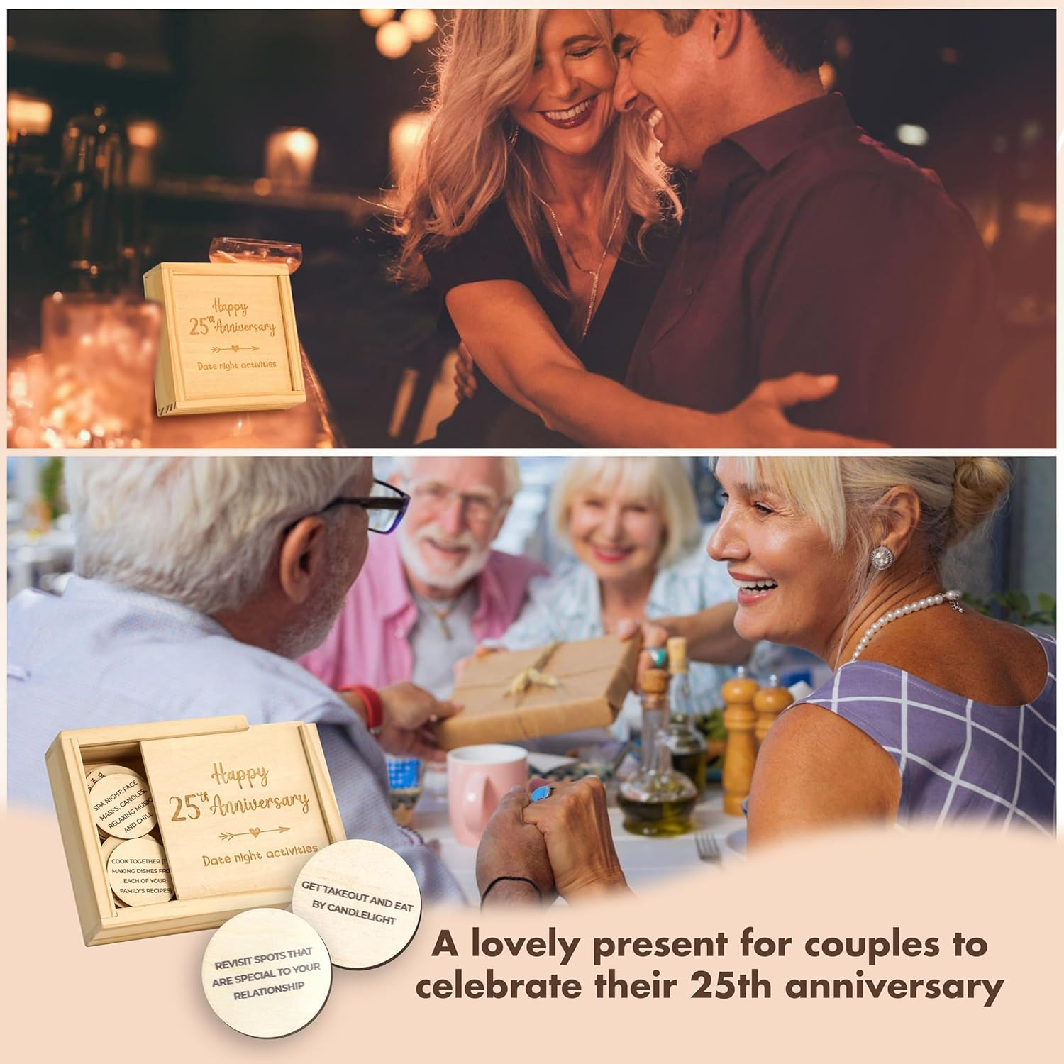 25 Year Anniversary Wood Gifts for Him Her - 25 Year Wedding Anniversary Keepsake Gifts for Wife Husband, Happy 25Th Anniversary Marriage Present for Men Women image number 3