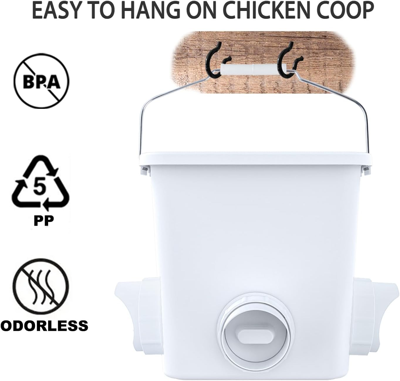 Large Automatic Chicken Feeder and Waterer Set 20Lb/ 3 Gallon Chicken Water Feeder Poultry Feed Bucket (3 Gallon and 20 Pounds, White) image number 5