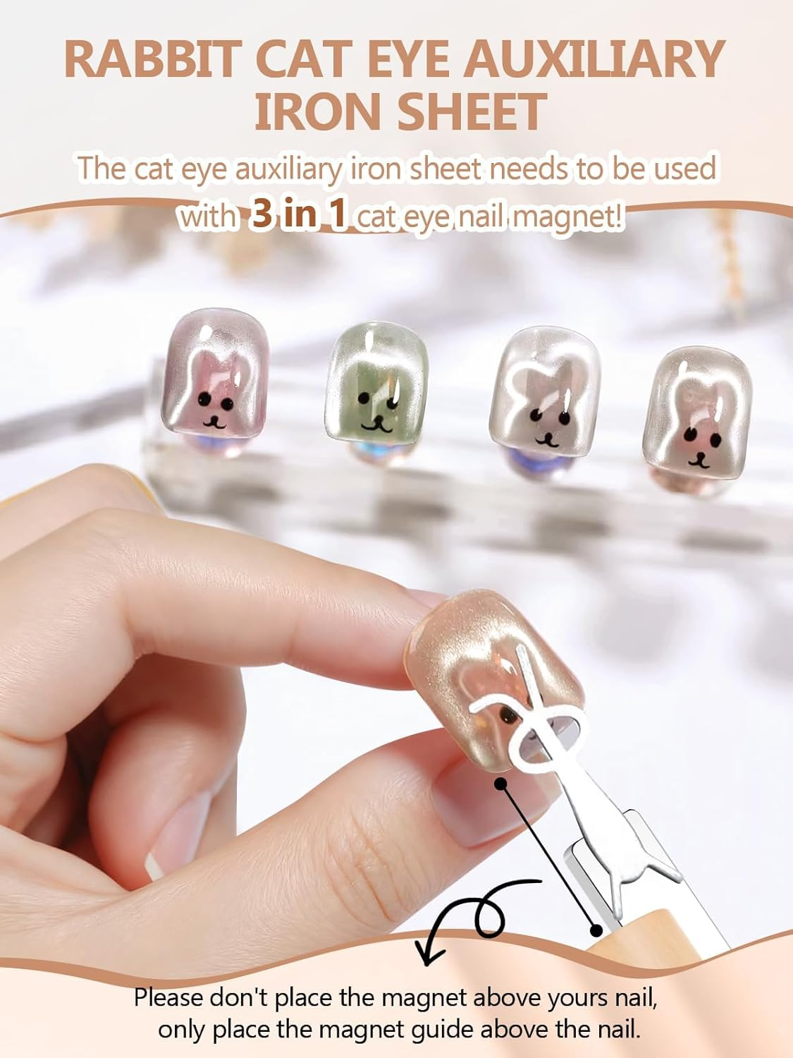 EBANKU 6 in 1 Cat Eye Nail Magnet Tool Set, Multifunctional Wooden Handle Nail Magnet, Heart Rabbit Shape Cat Eye Magnet for Nails, Long Strip Magnets Tool for Nail Art DIY at Home image number 1