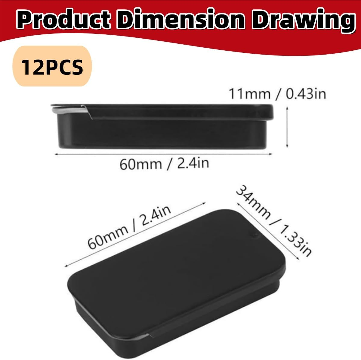 12 PCS Mini Portable Slide Top Small Tin Containers,Ywbfove Black Metal Tins Box Empty Storage Organizer Tins with Lids for Lip Balm Candies Candles(2.36In X 1.34In X 0.39In)