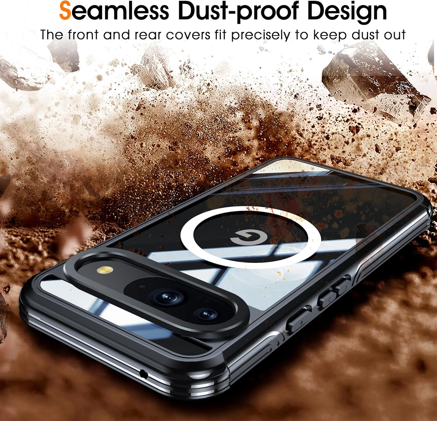 ELEPIK for Pixel 9A Case [Built-In 9H Screen Protector] [Compatible with Magsafe] [Full-Body Protection] Phone Case for Google Pixel 9A with Dustproof, Wireless Charging, Black image number 4