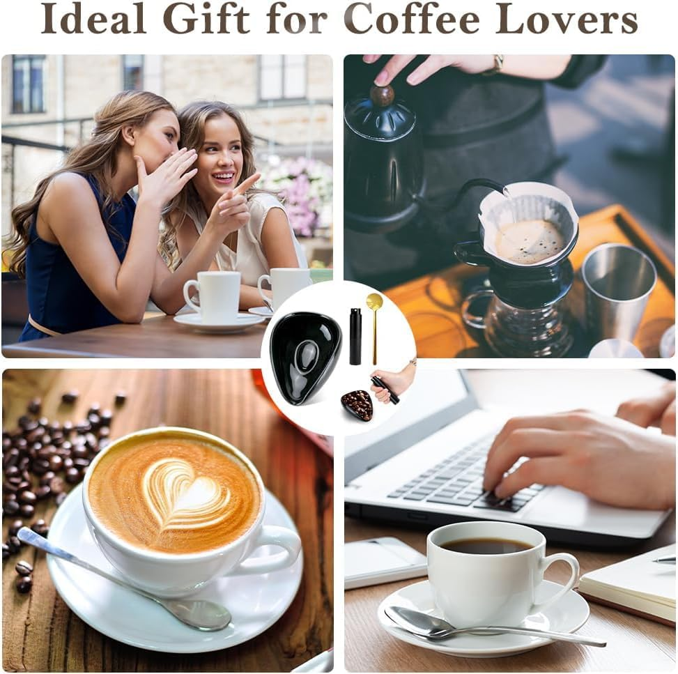 TNTAIAHL Coffee Bean Dosing Cup, Ceramic Measuring Cups and Spray Bottle Set for Espresso, Coffee Bean Container, Weigh Tray Is Coffee Bar Accessorie for Coffee Lovers (Black) image number 2