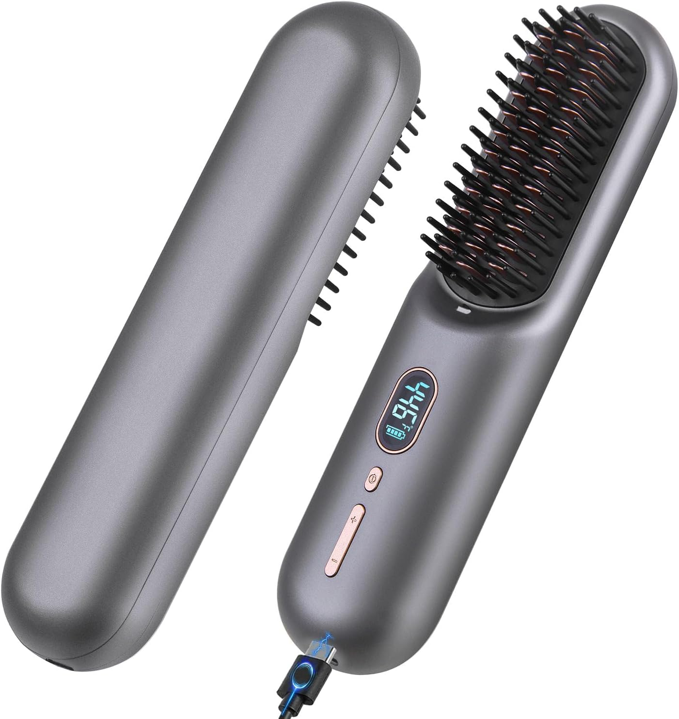 DESIPESI Cordless Hair Straightener Brush, Portable Negative Ion Hot Hair Brush, 12 Temperature Settings with Auto-Off Safety, 10000 Mah Large Battery & Mini to Carry Out (Grey) image number 4