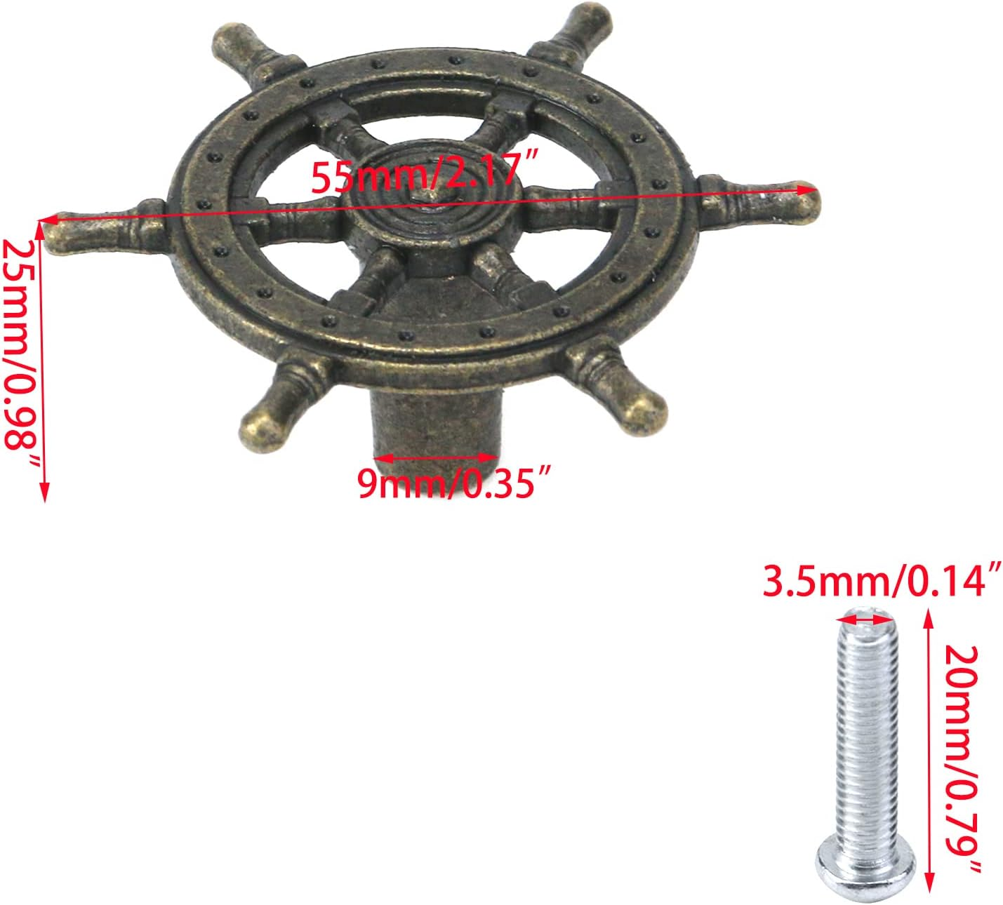 UTALIND 10 Pcs Antique Bronze Nautical Ship Rudder Wheel Pull Knobs Decorative Single Hole Cabinet Hardware Drawer Pulls Furniture Knobs for Drawer Cupboard Dresser Cabinet