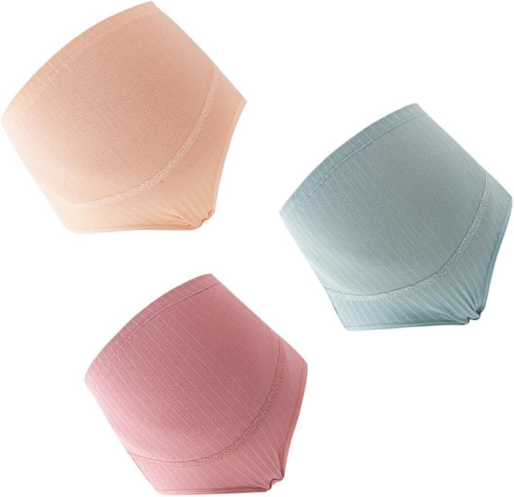 3Pcs Women High Waist Cotton Maternity Panties Adjustable Stomach Lift Nursing Underwear Splice Design Breathable Soft Fabric for Pregnant Women Pale Skin Blackish Green image number 4