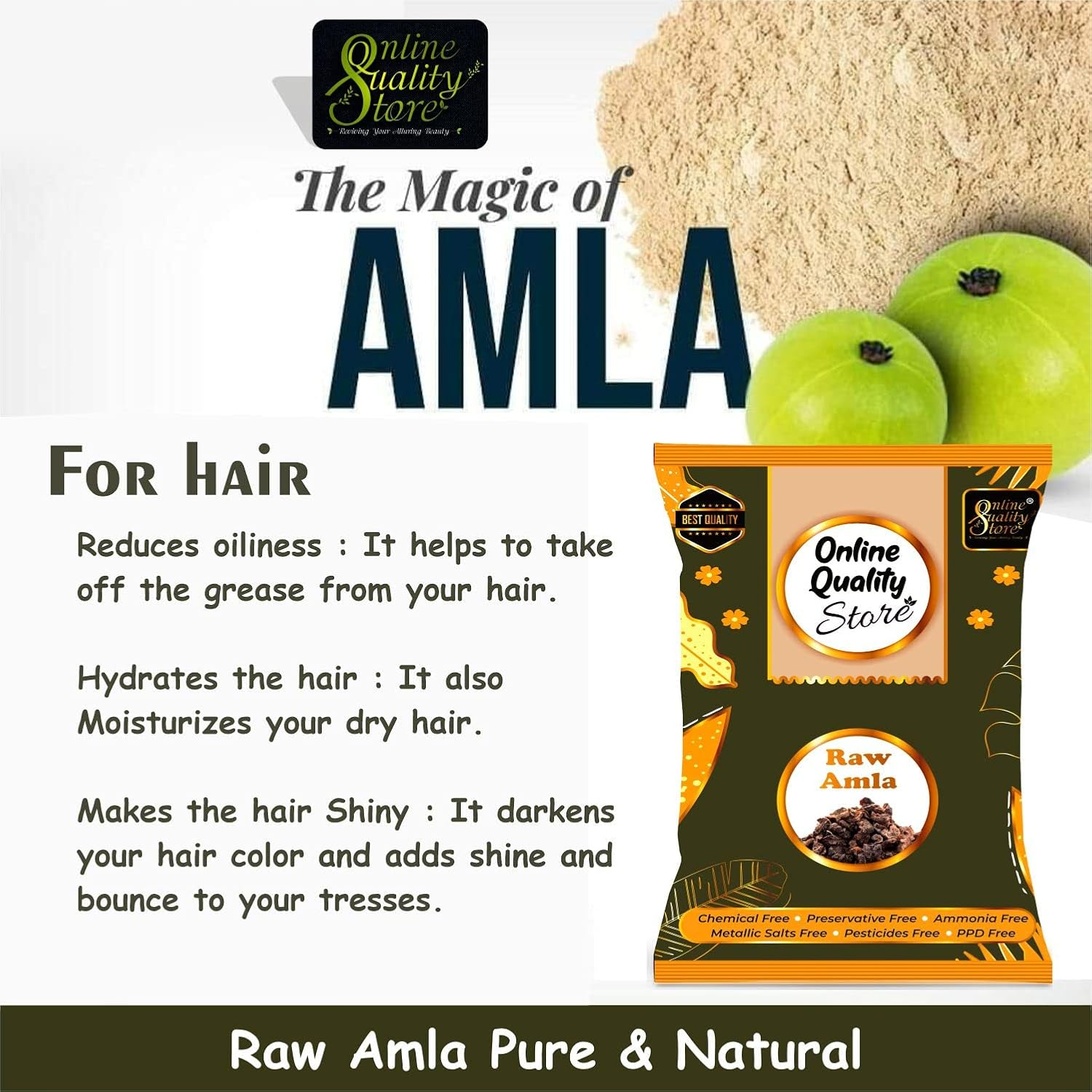 Online Quality Store Raw Amla for Hair Natural (Amla) Dried Form, 400G image number 3