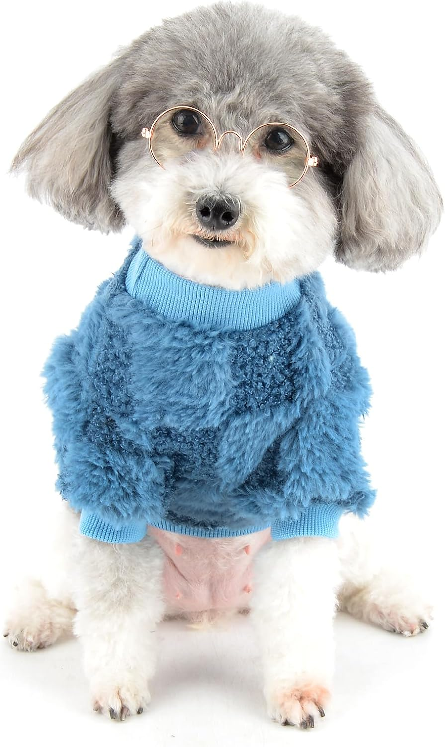 Zunea Small Dog Jumpers with D-Ring Fuzzy Sherpa Fleece Winter Sweater Coats Soft Warm Pullover Puppy Clothes Cold Weather Jackets Pet Dogs Girl Boy Sweatshirt Apparel for Chihuahua Yorkie Blue S