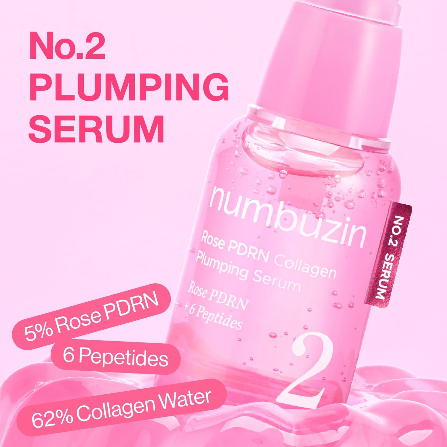 Numbuzin No.2 Serum | Rose PDRN Collagen Plumping Serum | Glowing, Hydrating, Firming, Korean Skincare | Collagen, Peptides, PDRN | for Dry, Combination Skin | 1.01 Fl.Oz. image number 4