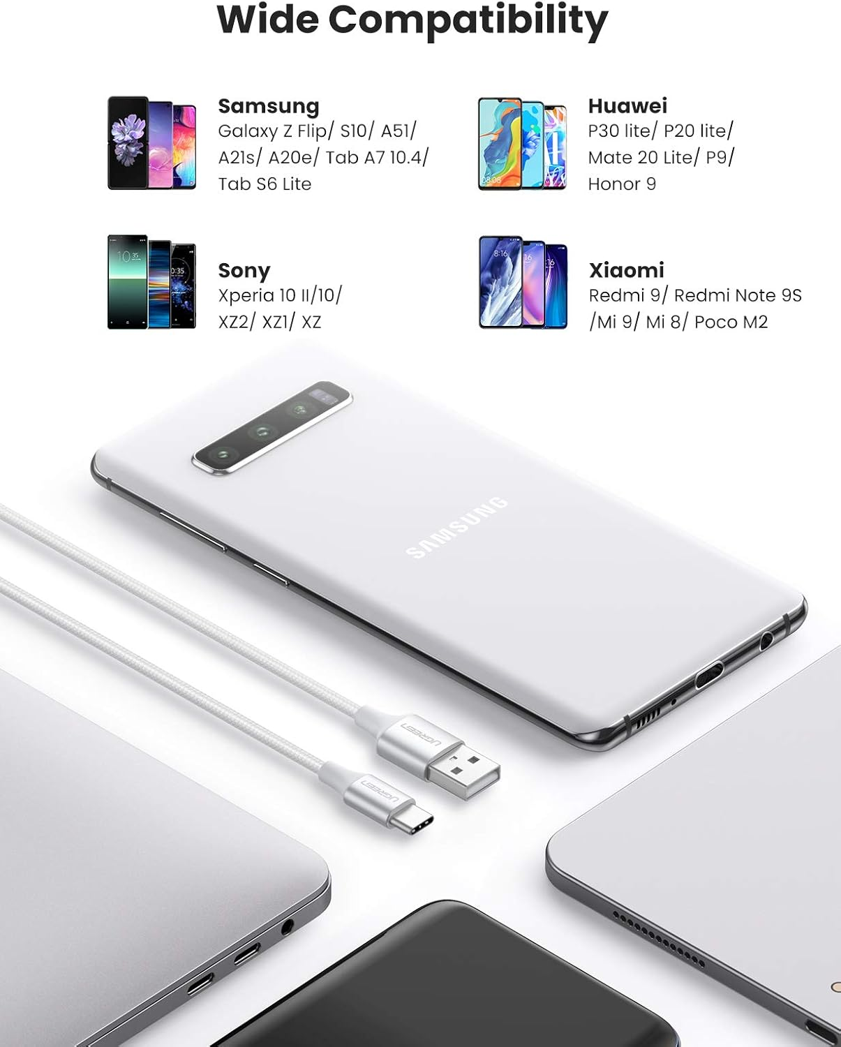 UGREEN 60409 USB-A to USB-C Charging Cable 3M (Silver White) image number 4