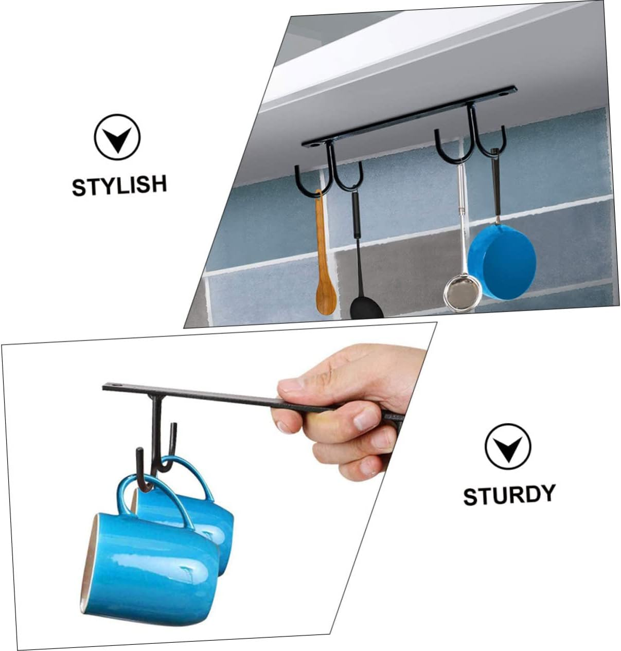 UTHCLO 2Set Metal Mug Rack under Cabinet Cup Drying Hanger Delicate Cup Holder for Kitchen Storage Rack Home Accessory image number 3