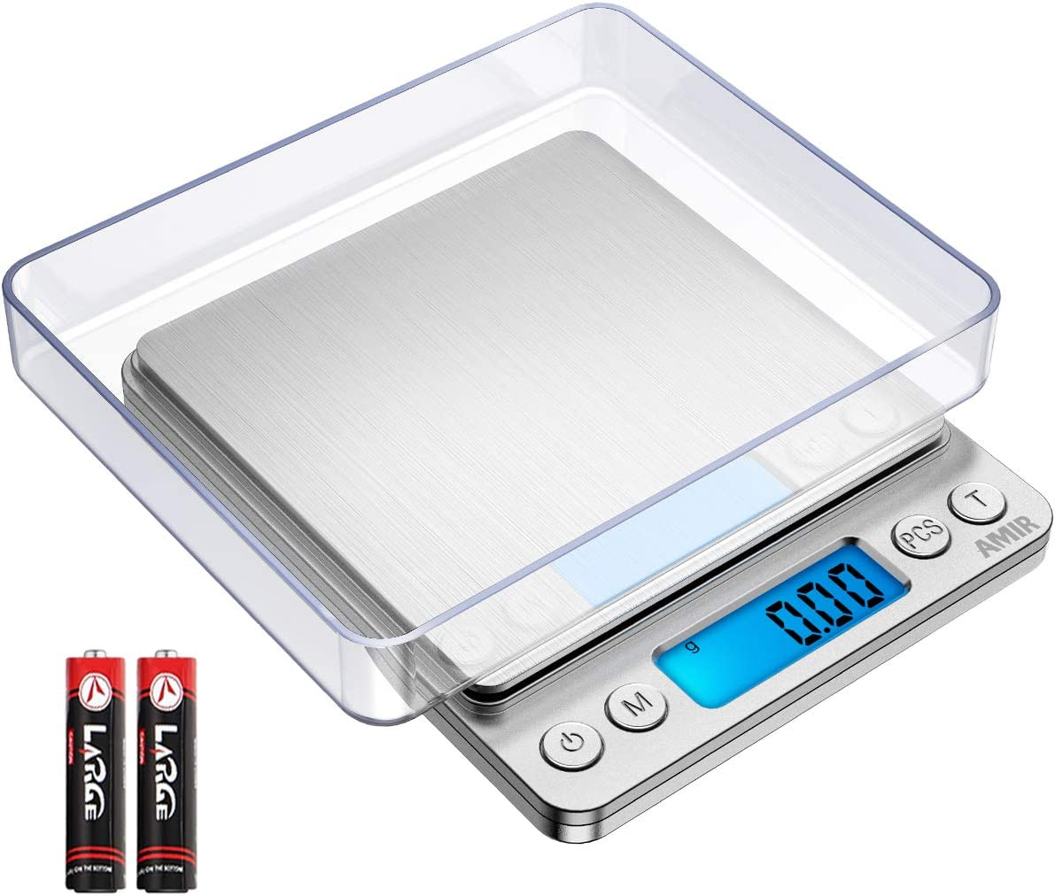 AMIR Digital Kitchen Scale 500G/ 0.01G Pro Cooking Scale with Back-Lit LCD Display Accuracy Pocket Food Scale 6 Units Auto off Tare PCS Function Stainless Steel Batteries Included (Silver) - New Red image number 3