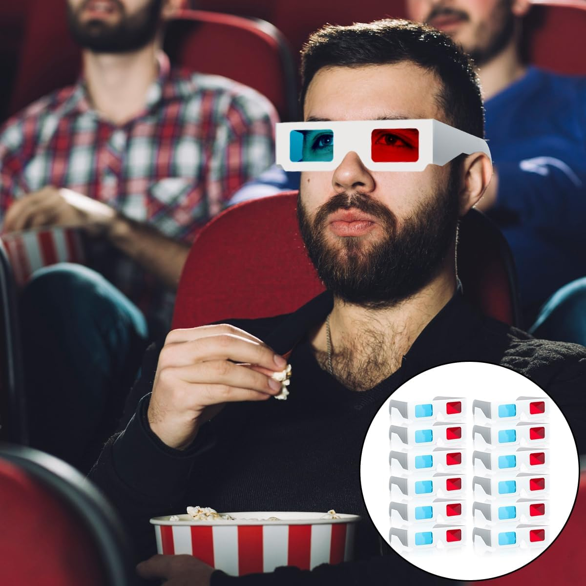 3D Cardboard Glasses, 20 PCS 3D Glasses Red and Cyan White Frame Anaglyph Cardboard for TV Movie Game image number 6