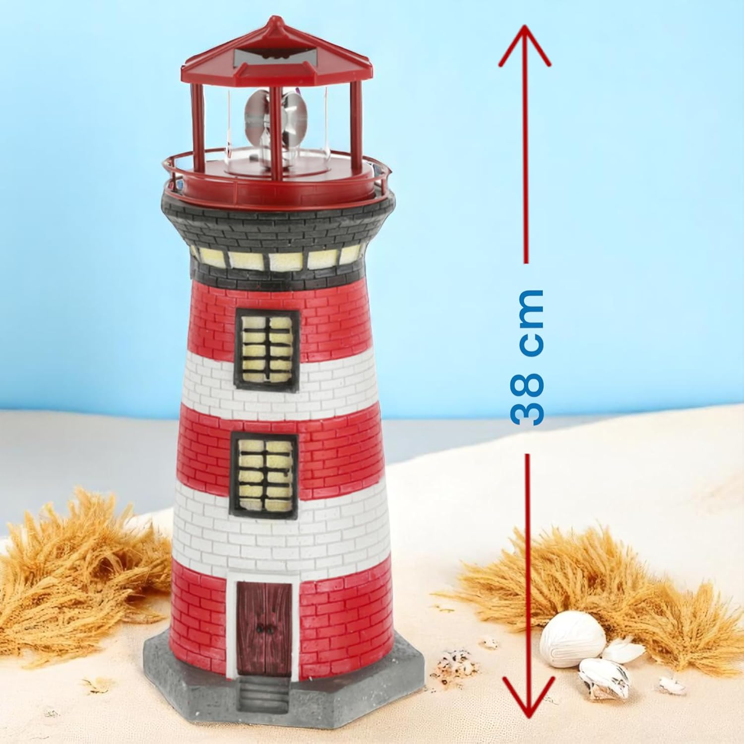MIJOMA Solar LED Lighthouse with Light - Weatherproof & Detailed for Garden & Balcony - Solar Decoration Made of Polyresin - with Battery & LED Light Technology (38 Cm) image number 3