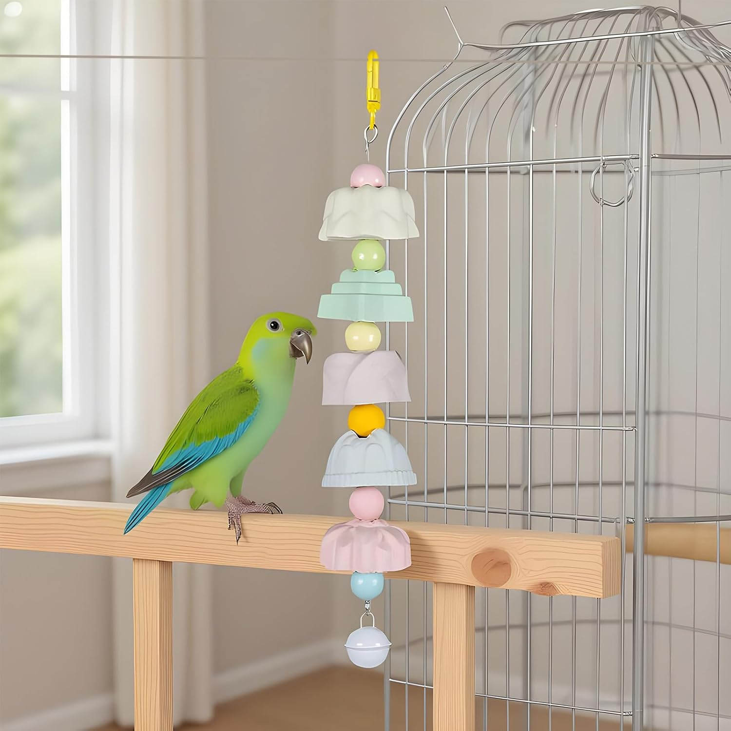 Bird Chew Toys | Multifunctional Pet Grinding Supplies - Bird Beak Grinding Stones Toys Bells - for Macaws Sparrow Lovebird Conures Cockatiels Finches image number 3