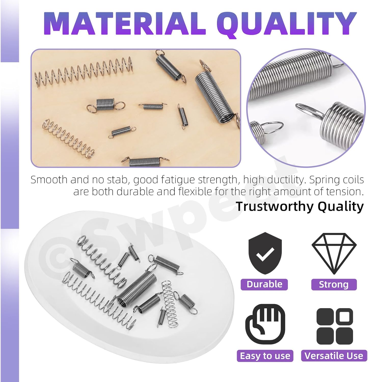 Swpeet 128Pcs 16 Sizes Stainless Steel Extension and Compression Springs Kit，Extension Spring with a Dual Hook Mechanical Springs Small Spring for Home Repairs image number 2