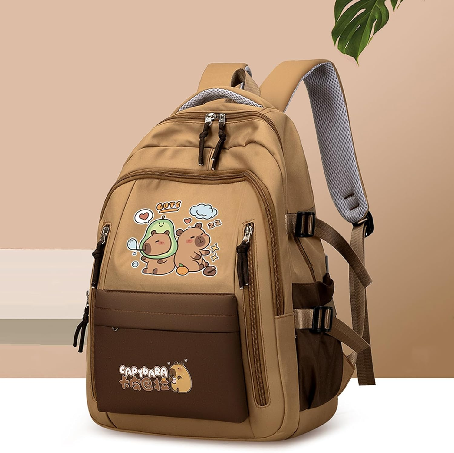 Capybara Bag - Cartoon Bookbag with Pencil Case and Tote Bag,Aesthetic Laptop Bookbag for Students Girls Daily Travel School Companion - Back To Back Model image number 6