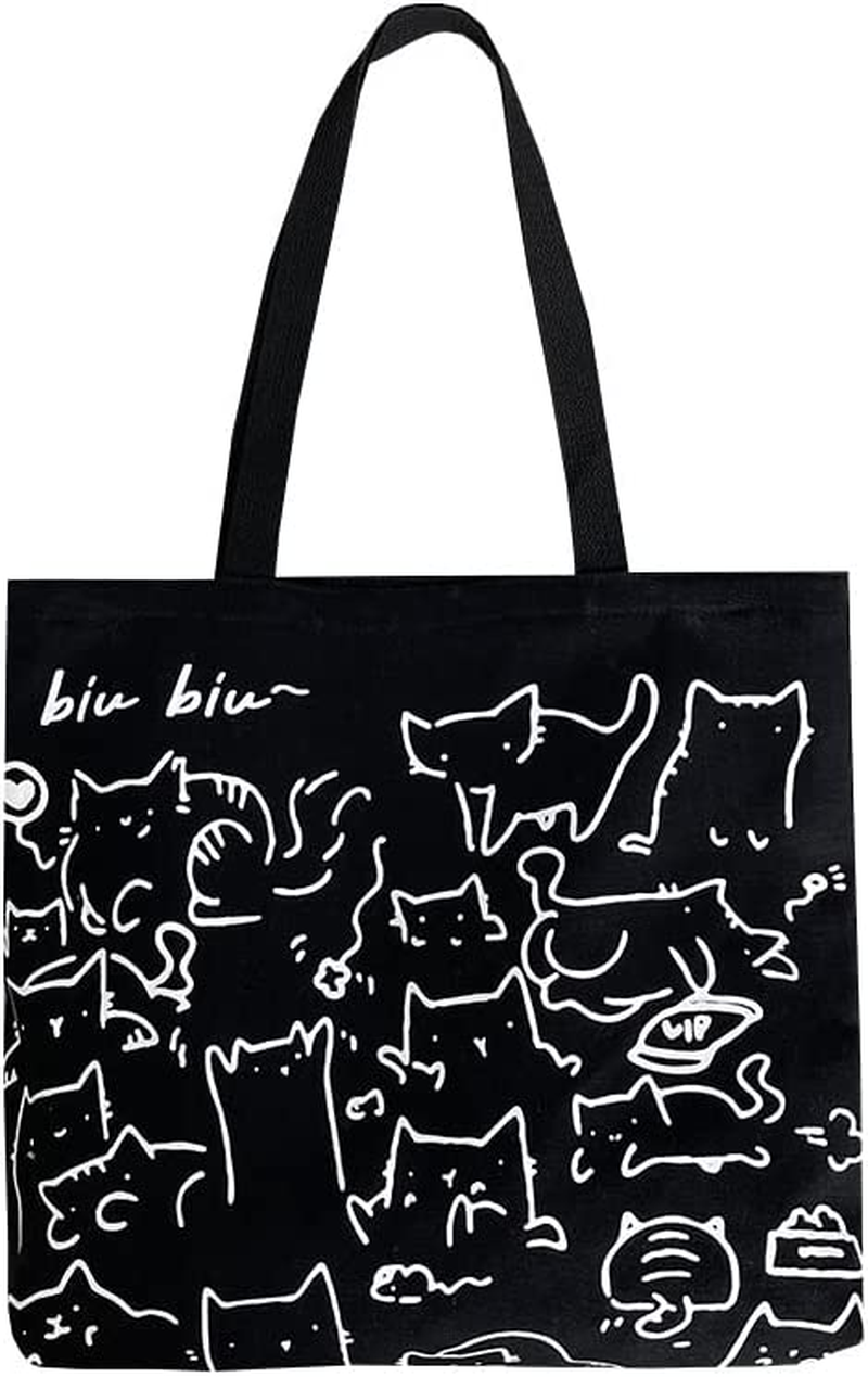 Cat Canvas Tote Bag, Large Cute Tote Bag for Women with Zip, Cotton Reusable Shopping Bag with Pocket, Shopper Bag Cat Lovers Gift