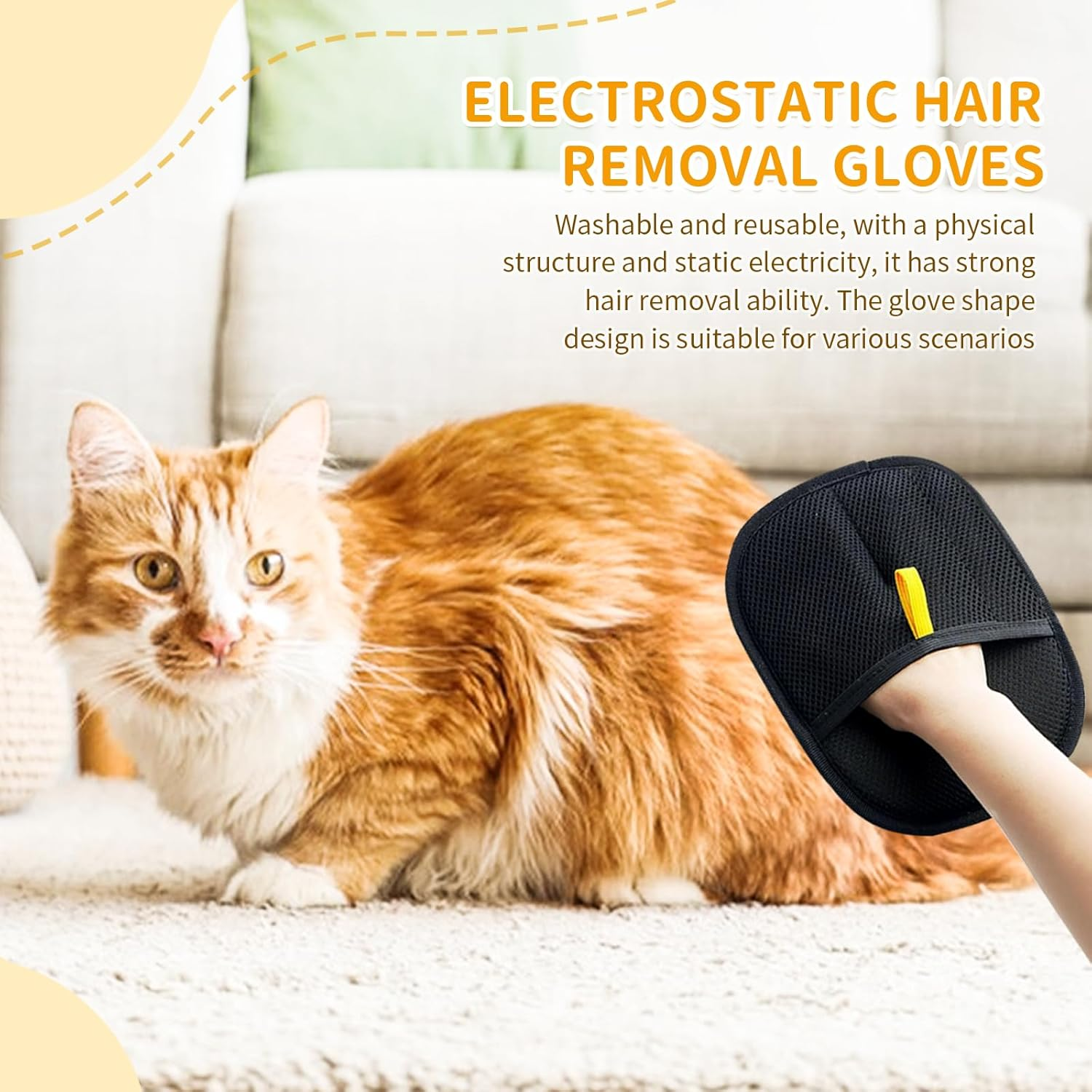 ZZRSYJ Pet Hair Remover Glove, Pack of 2 Pet Hair Removal Glove, Fur Magnet Glove, Cat Gloves Fur Care, Glove for Removing Cat Hair for Clothes, Sofas, Beds image number 1