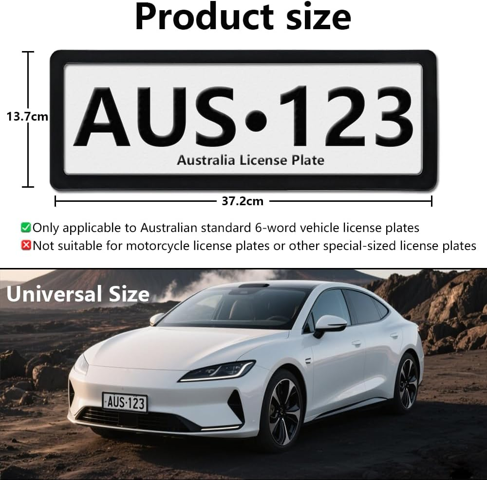 2 Pack Australian Standard 6 Figure Number License Plate Frame,Pair of Unbreakable License Plate Holders,Car Licence Plate Frame Protector Fits Any AU Plates