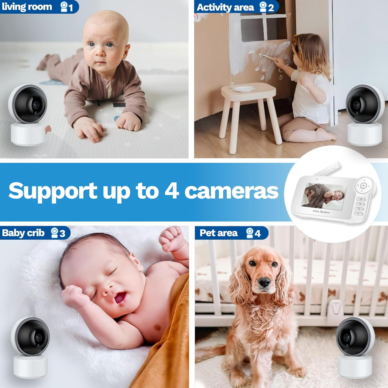 Video Baby Monitor with Camera, Cry Detection, Temp. Sensor, Night Vision, 4.3" Screen, 10 Lullabies, Baby Feeding Alert, Digital Zoom, Non-Wifi Baby Camera Monitor for Newborn Baby, Pets, Elderly image number 4