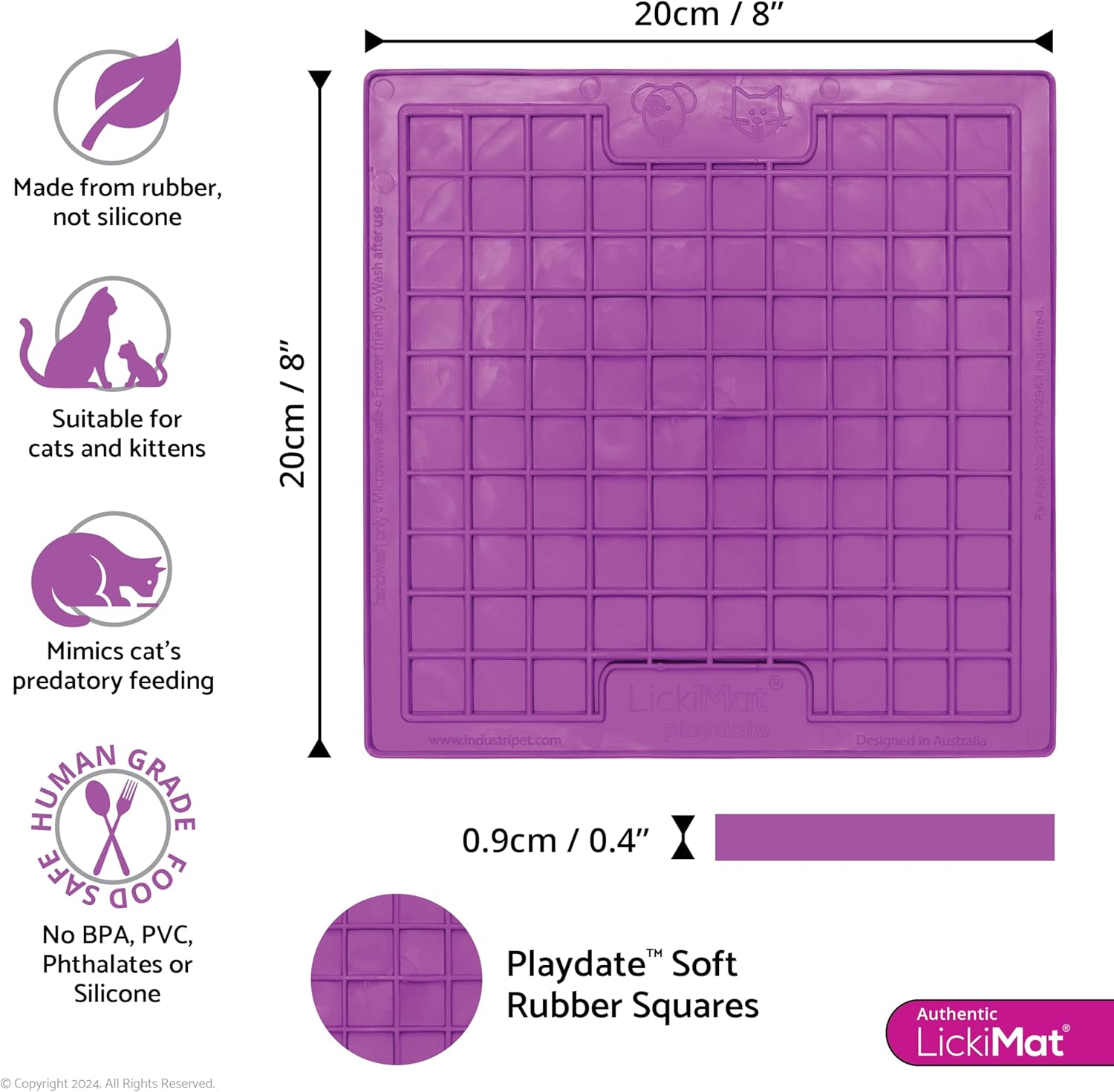 Lickimat Classic Playdate, Cat Slow Feeder for Feline Boredom and Anxiety Reduction; Perfect for Food, Treats, Yogurt, or Peanut Butter. Fun Alternative to a Slow Feed Cat Bowl or Dish, Purple image number 4