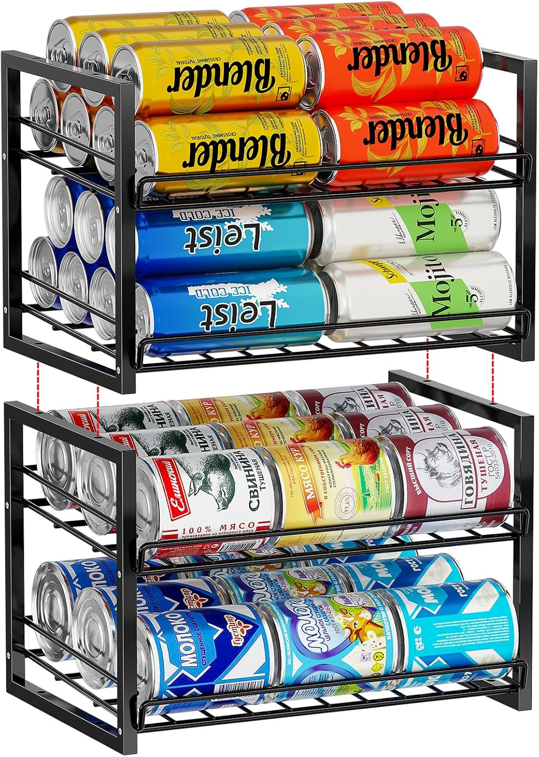 SUFAUY 4-Tier Stackable Rack Organizer for Pantry, Can Storage Holder for Various Ounces of Canned Food Soda Drinks, Can Dispenser Holds up to 50 Cans for Cupboard Cabinet, Black image number 5