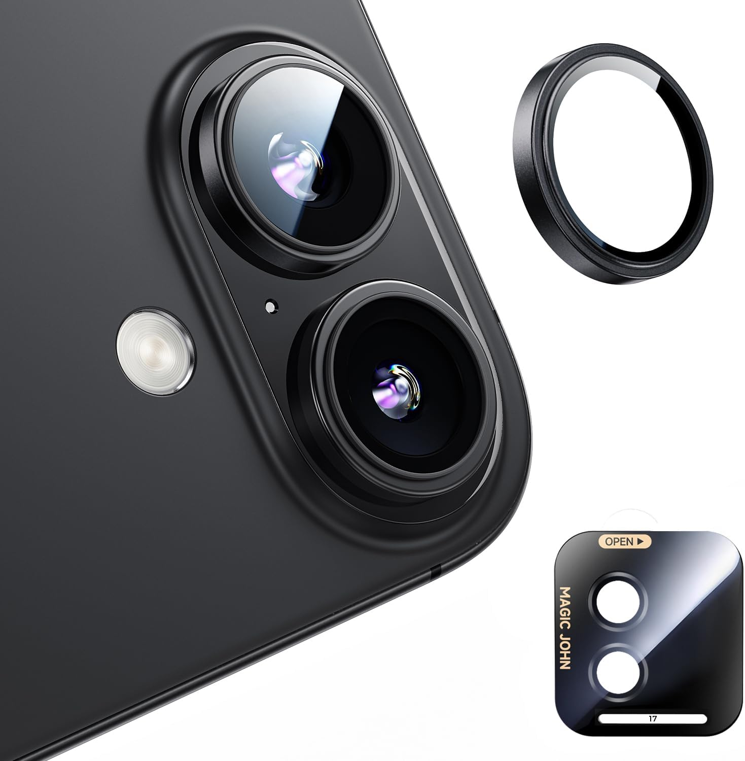 MAGIC JOHN for Iphone 17 Camera Lens Protector [Alignment Kit&1:1 Invisible Fit] 9H Aerospace Tempered Glass, Ultra HD, Metal Individual Ring, Case Friendly, 2 Pack, Clear