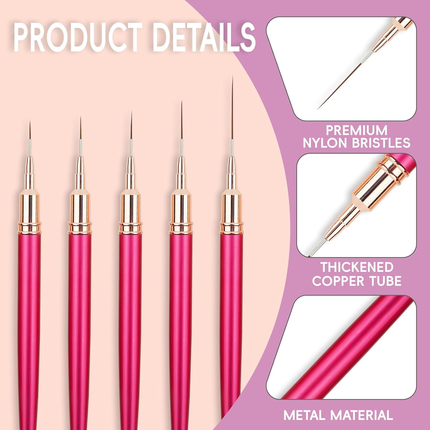 Fine Line Nail Art Brushes for Gel Nails,Nail Art Liner Brushes Set,French Tip Brush Liner Tool Fornail Accessories,Thin Details Fingernails Long Short Line Painting Dotting Fine Drawing Tool,5 Size image number 4
