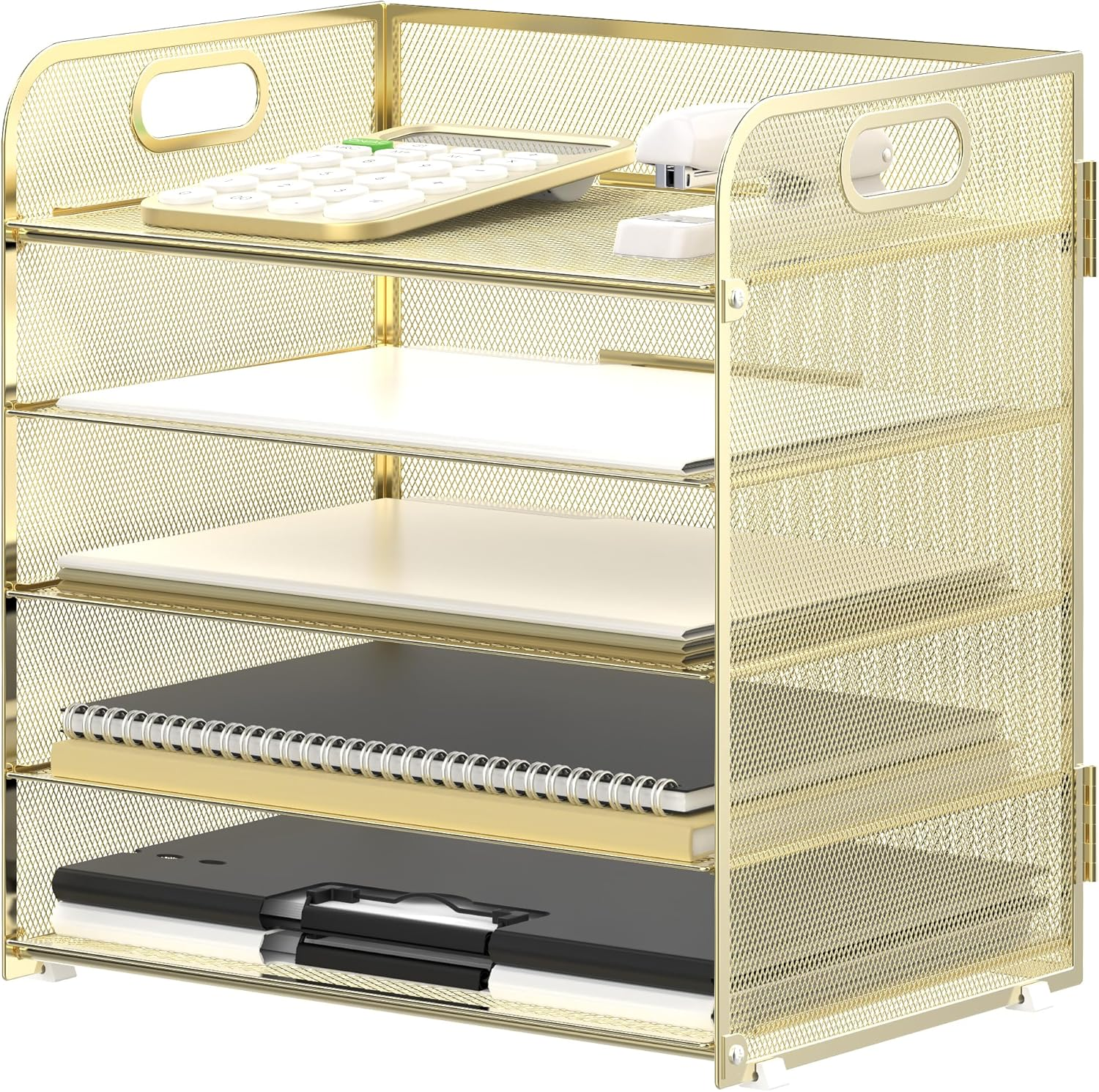 SUPEASY 5 Tier Desk Organizer with Handle & Removable Pen Holders, Mesh Paper/File Organizer for Desk, Paper Letter Tray Organizer for Office Supplies (Purple) image number 1