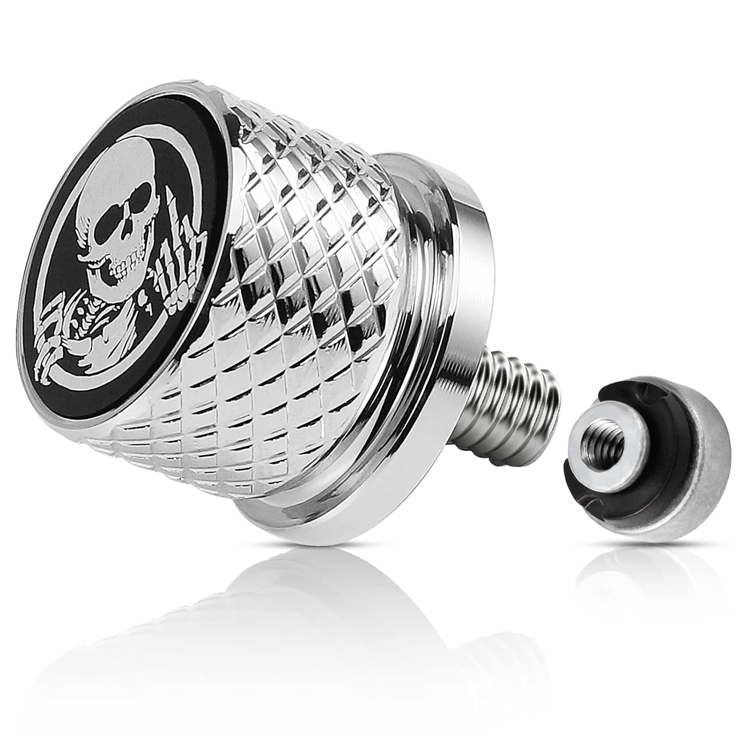 Chrome Stainless Knurled Fender Rear Seat Bolts Screw and Nut Kit 1/4"-20 Thread Quick Mount Skull Pattern Compatible with Harley Touring Softail Dyna Sportster CVO Fatbob 1996-2024