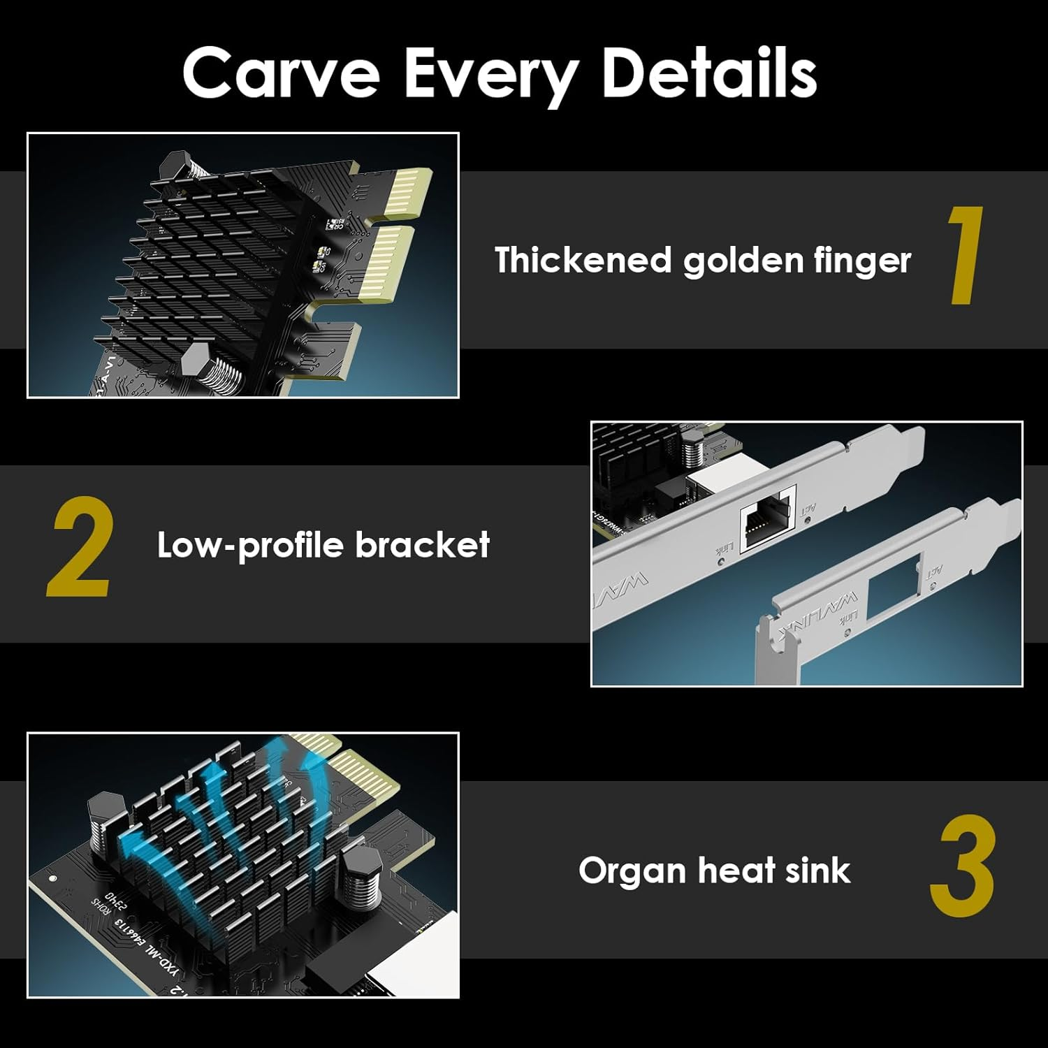 WAVLINK 2.5 Gigabit Ethernet PCIE Network Card, 10/100/1000/2500 Mbps RJ45 LAN Adapter with Low-Profile Bracket for Desktop PC, Windows 11/10/8/7, Linux, Windows Server image number 6