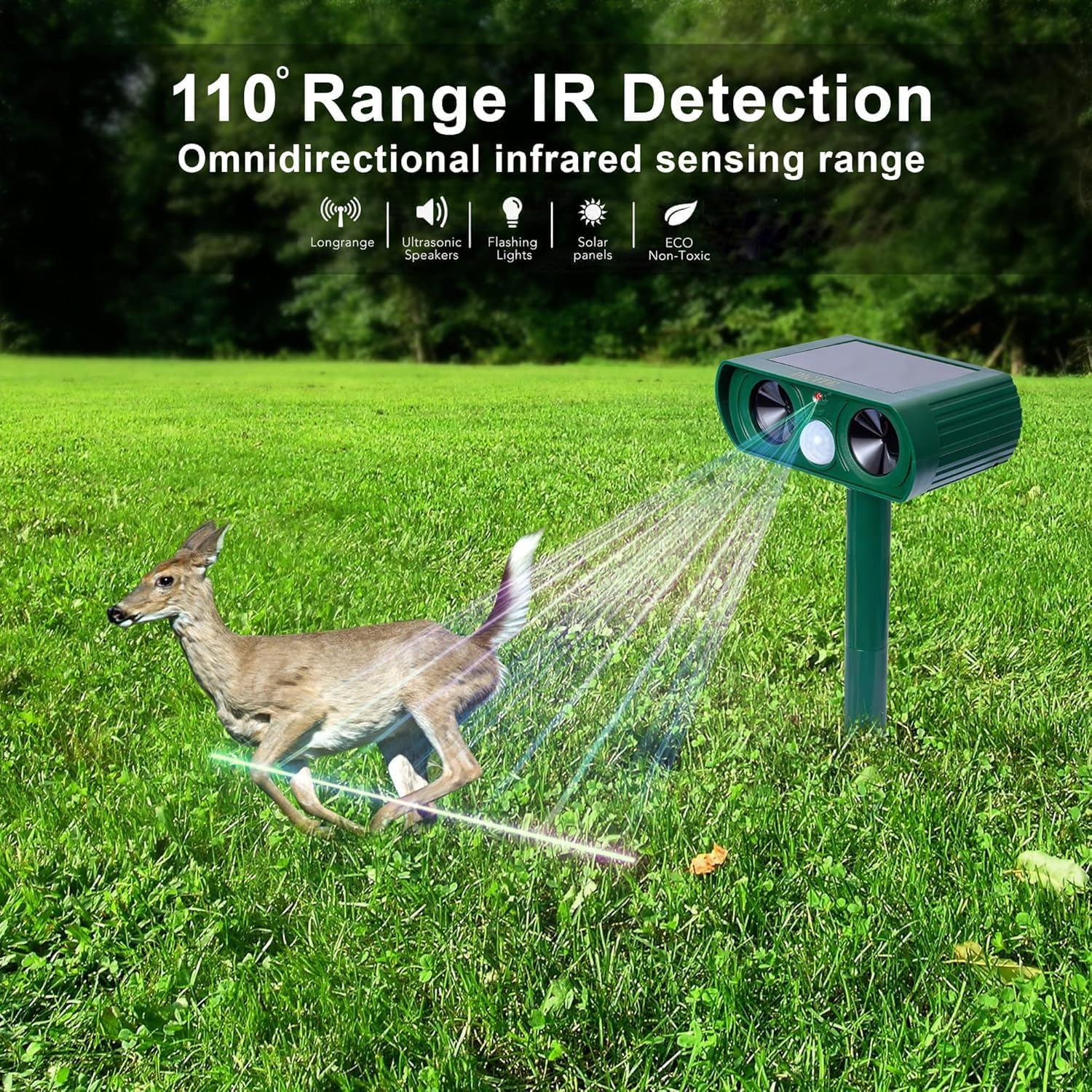 2025 Solar Ultrasonic Animal Repellent, Ultrasonic Cat Deterrents Repellent Defender Rat Squirrel Deer Raccoon Skunk Rabbit Mole Dog, Waterproof with Motion Detector for Yard Lawns Garden Orchard(1) image number 4