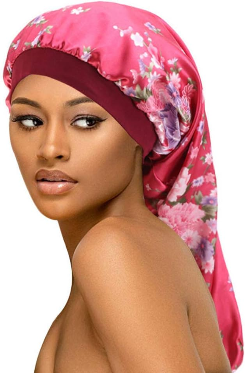 COMVIP Women Elastic Wide Band Extra Long Bonnet Sleeping Head Cover D: White