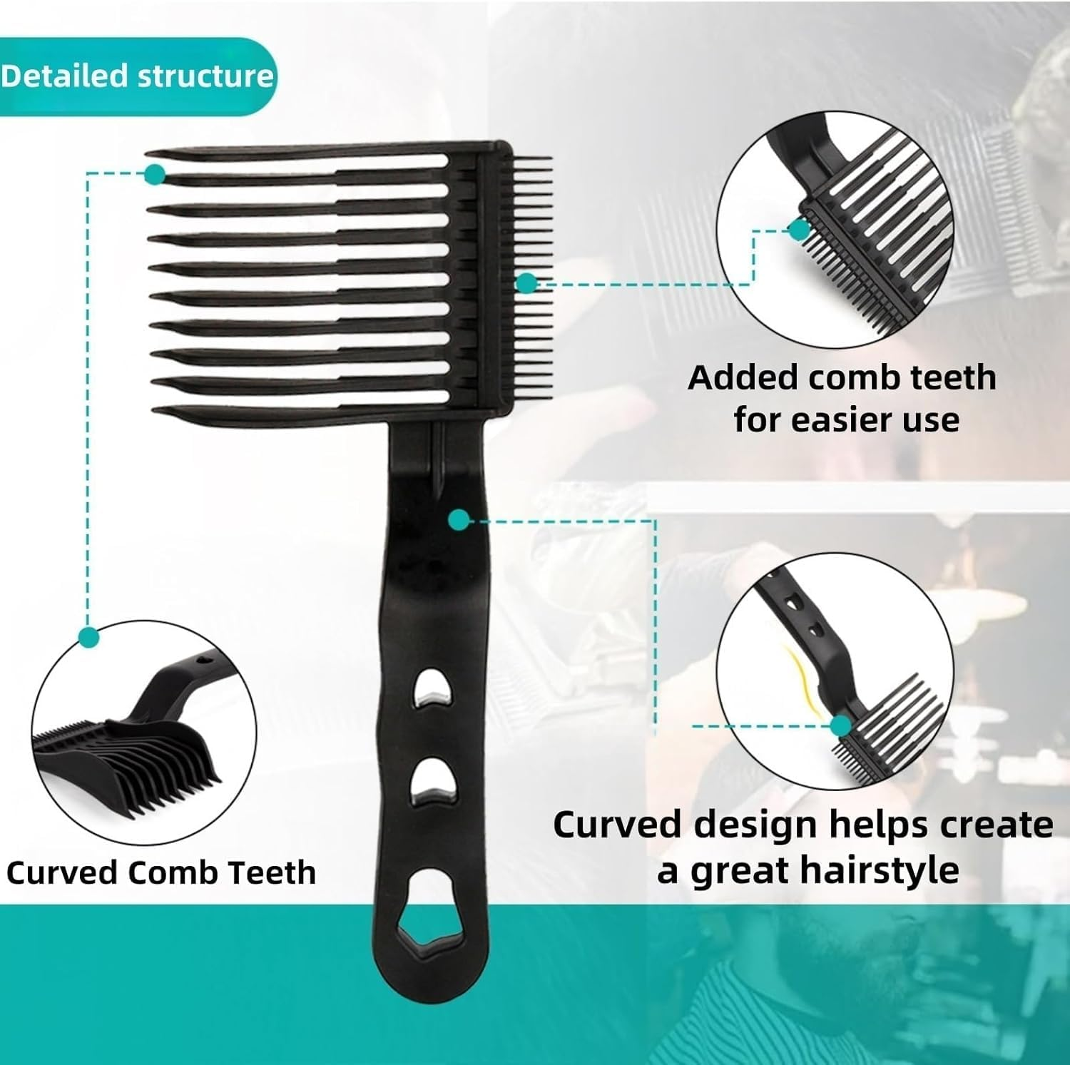 3Pcs Blend Hair Cutting Combs, Barber Fade Curved Positioning Cutting Combs, Barber Fade Comb Curved Positioning Flat Cutting Comb image number 1