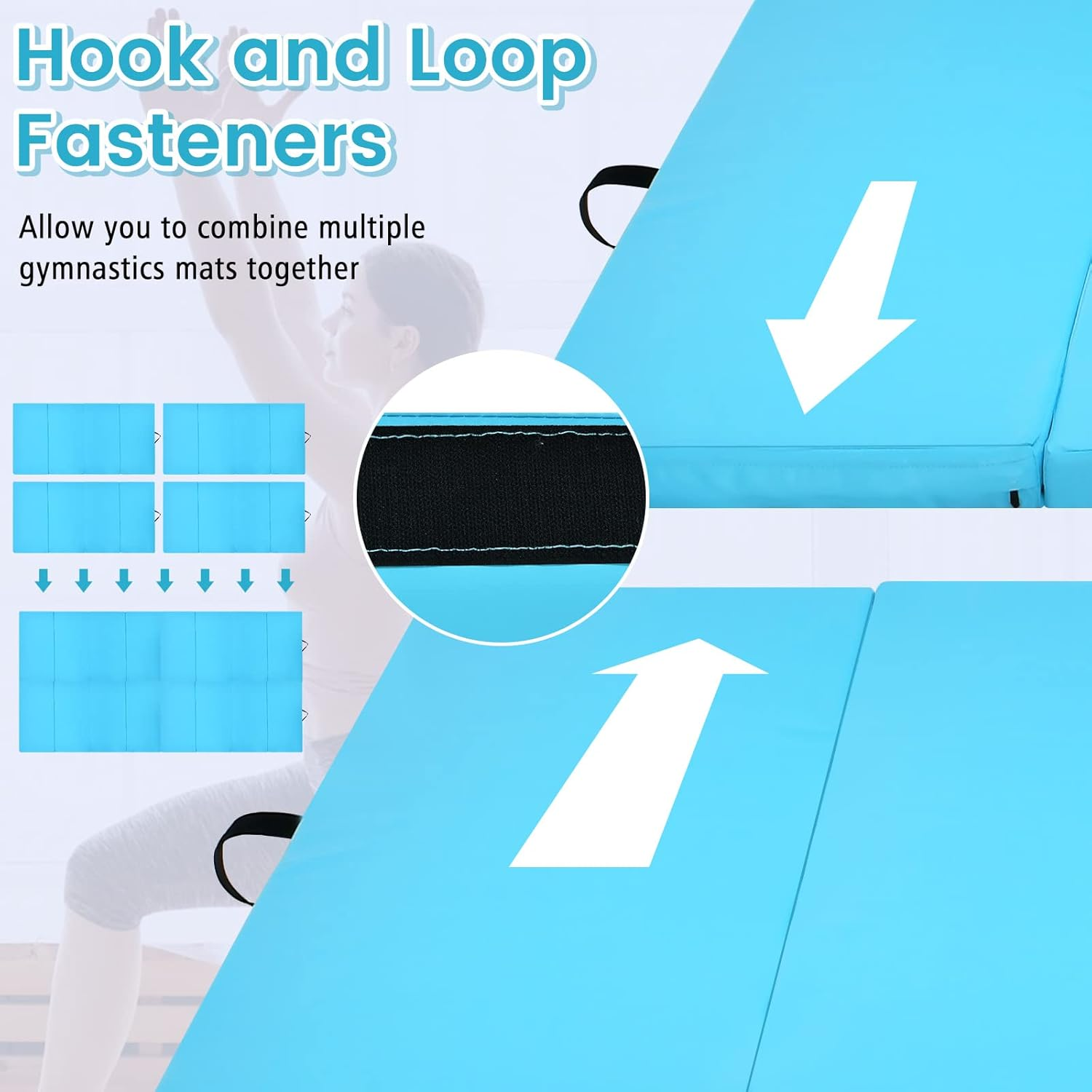 Costway Folding Gymnastics Mat, 240 Cm X 116 Cm X 5 Cm Exercise Tumbling Mat W/ Carrying Handles for Home Gym Fitness, Portable Extra Thick Panel Mat for Kids Play, Aerobics Workout, Yoga, Muscle Stretching image number 3