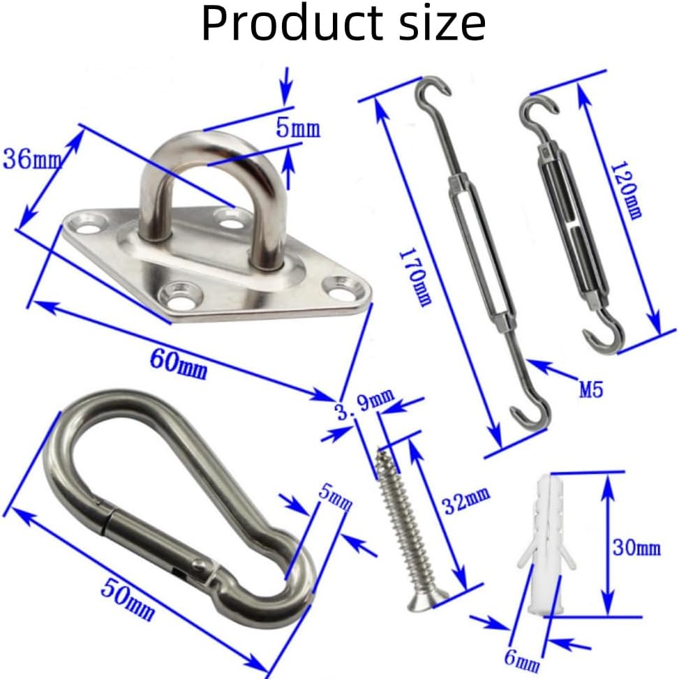 44Pcs Sun Shade Sail Hardware Kit for Triangle Square Rectangle Sun Shade Sails Installation, M6 Stainless Steel Sun Shade Sail Kit for Garden Lawn Patio, Anti-Rust
