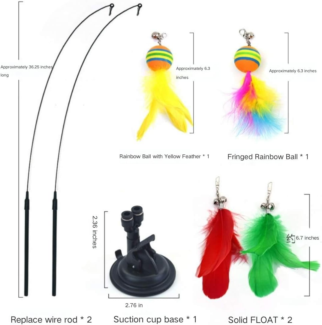 Cat Toys Wand Set with Suction Cup &ndash; 20 Pack Interactive Cat Teaser Toys with Feathers, Bells, Butterfly & Mouse Attachments &ndash; Retractable Wand & Sturdy Suction Base for Indoor Cats & Kittens AUPOINT image number 4