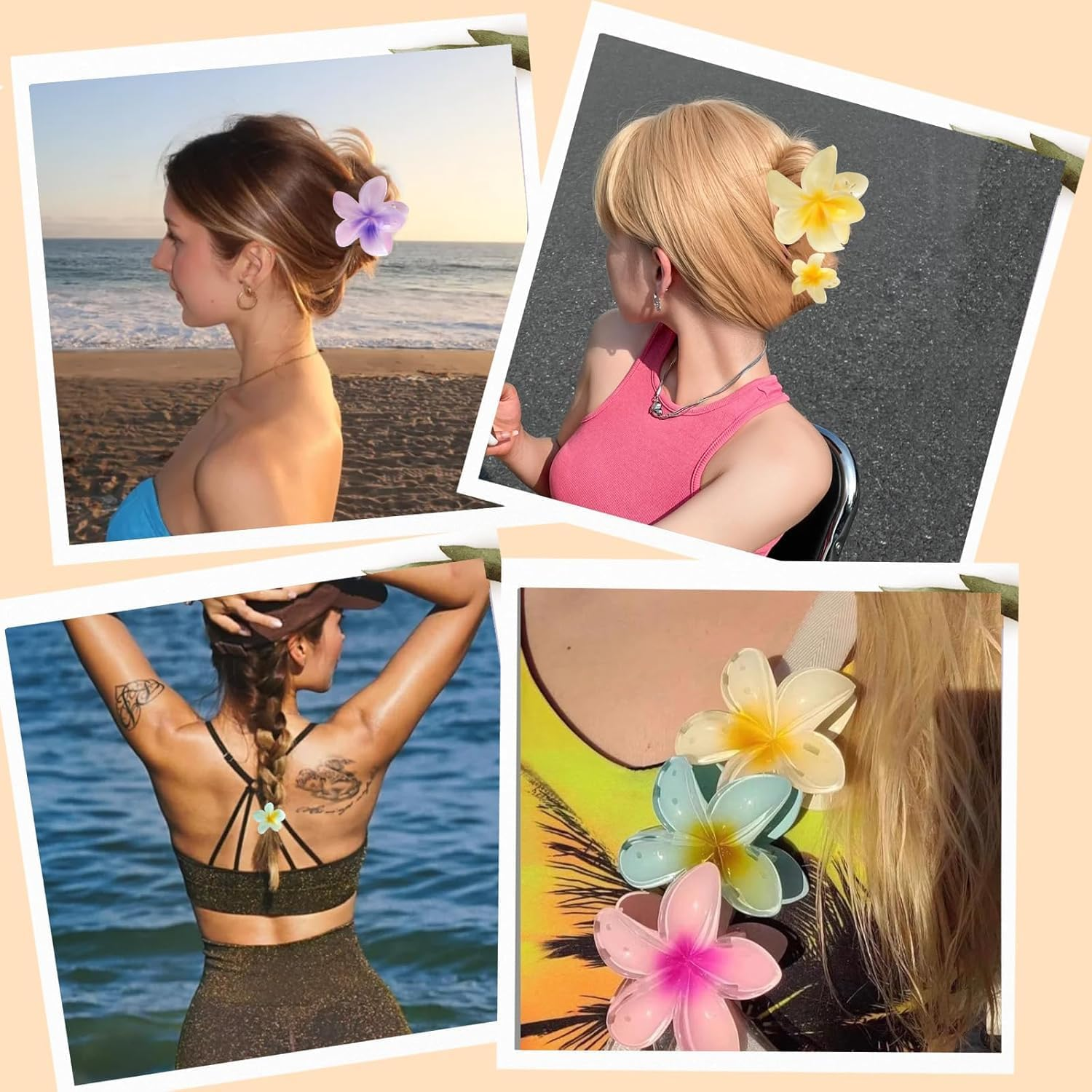 Flower Claw Clip Plumeria Flower Hair Claw Clip, 6Pcs Flower Hair Clip Egg Flower Hair Claw Clip,Cute Flower-Shaped Hair Clip,Cute Small Hair Clips Hawaiian Flower Claw Clip,Egg Flower Hair Claw Clip image number 6