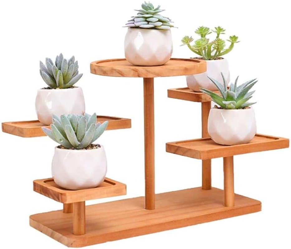 Display Rack Ladder Solid,Table Top Plant Stand Indoor Small 5 Tier Wood Tabletop,Multipurpose Counter Top Display Shelf for Livingroom,For Desk, Desktop, Outdoor Patio Garden Decoration image number 3