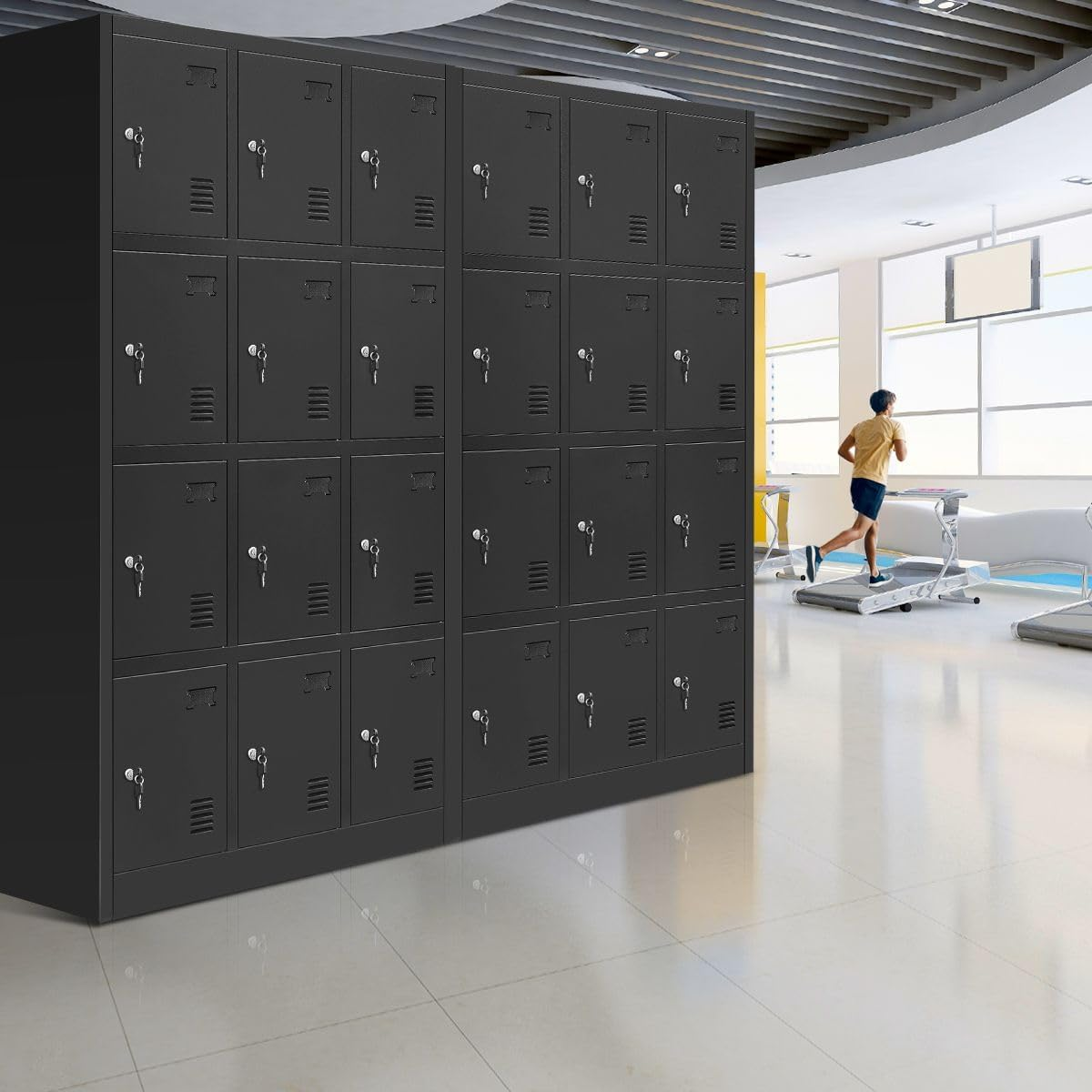Locker Storage Cabinet 12 Doors Steel Office Storage with Lock for Gym Office School Home Stationary Classroom Black image number 1