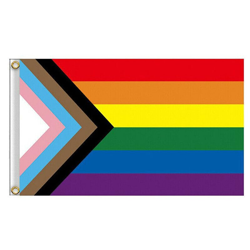 AIMALL Progress Pride Rainbow Flag &ndash; 3X5Ft (90X150Cm) LGBTQ+ Gay Lesbian Pride Banner with Grommets for Indoor & Outdoor Use, Lightweight Polyester, Perfect for Mardi Gras Party Decoration image number 6