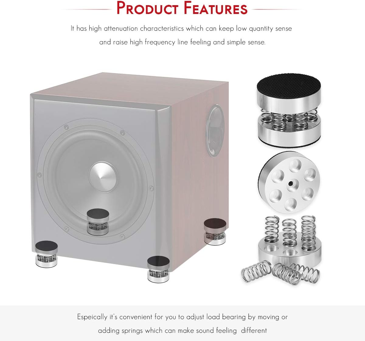 Nobsound 4PCS Silver Aluminum Spring Speakers Spikes Isolation Stand for Hifi Amplifier/Speaker/Turntable/Player image number 6